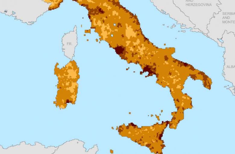 SEDAC GPWv4 Population Density in Italy